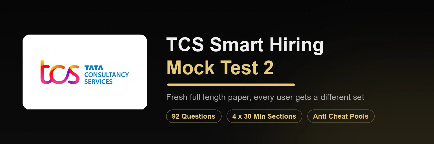 TCS Smart Hiring Mock Test 2 with anti cheating question pools on the real iON pattern