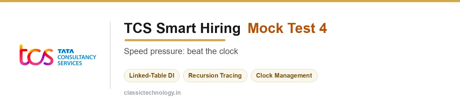 TCS Smart Hiring Mock Test 4, the speed pressure paper with linked data sets and anti cheating pools
